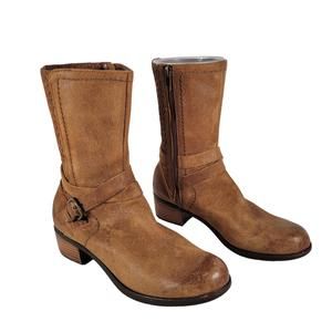 UGG LULA MAE Brown Burnished Leather Buckle Moto Boots Mid Calf Women Size 9